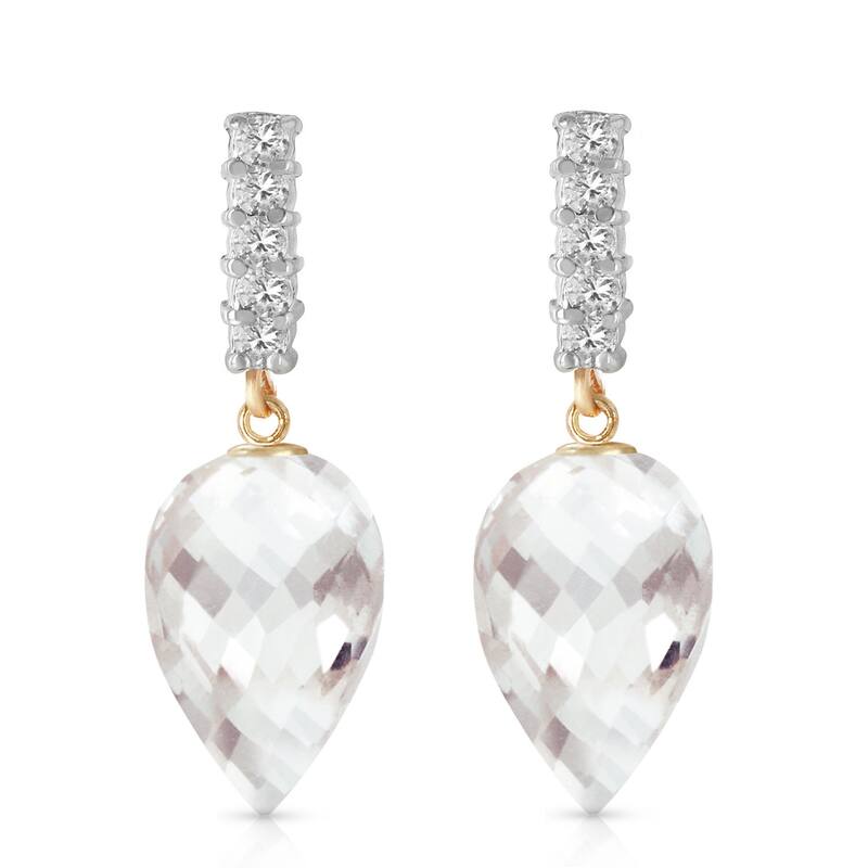 14K Solid Gold Diamond & Rose Topaz Certified Gemstone Earrings