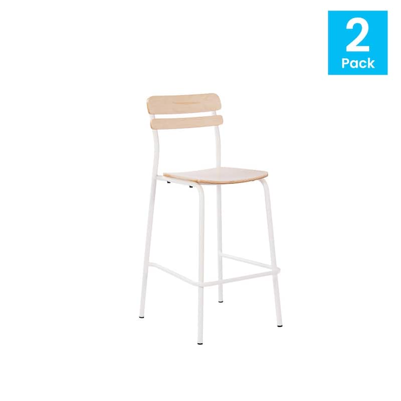 2PK Commercial Solid Wood Bar Stools with Frames and Antique Finish - 19.75"W x 22.25"D x 44.5"H