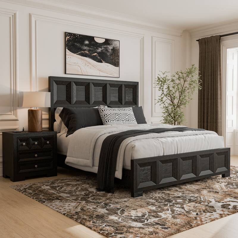Furniture of America Durem Modern Classic 2-Piece Wood Panel Bedroom Set - Weathered Black - Queen