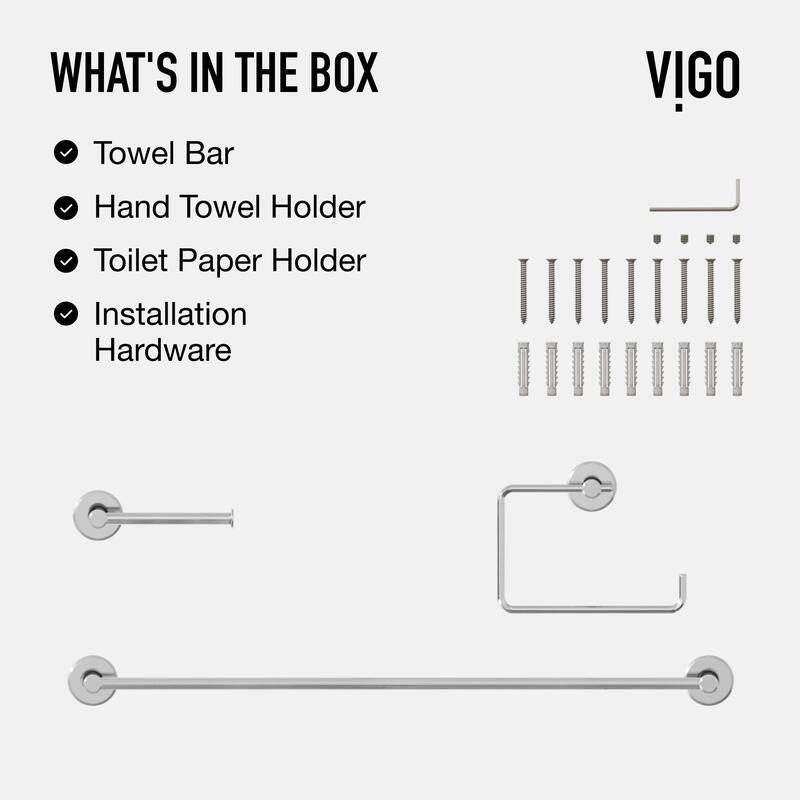 VIGO Cass 3-Piece Bathroom Hardware Accessory Set with 24 in. Towel Bar, Toilet Paper Holder, Hand Towel Holder