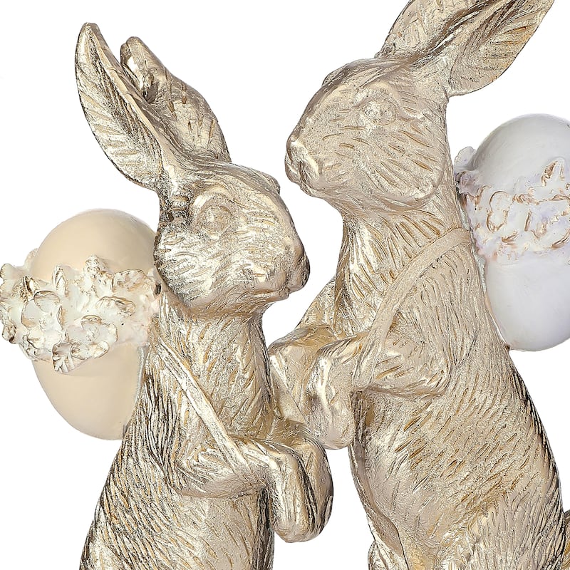 8.5" Resin Bunny With Basket And Egg Set of 2