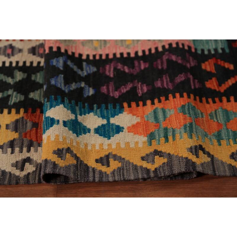 All-Over Geometric Kilim Oriental Area Rug Hand-Woven Wool Carpet - 9'10"x 12'8"