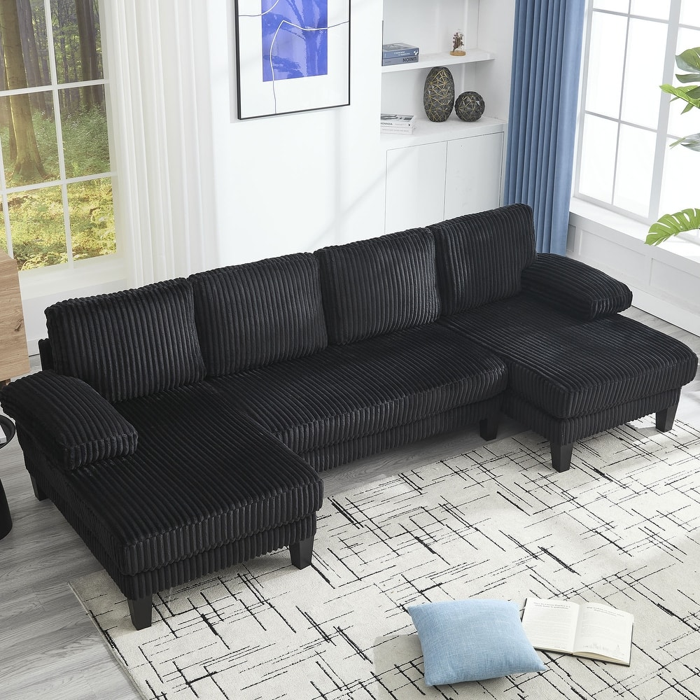 Symmetrical Corduroy Double Chaise Couch U-shaped Sectional Sofa