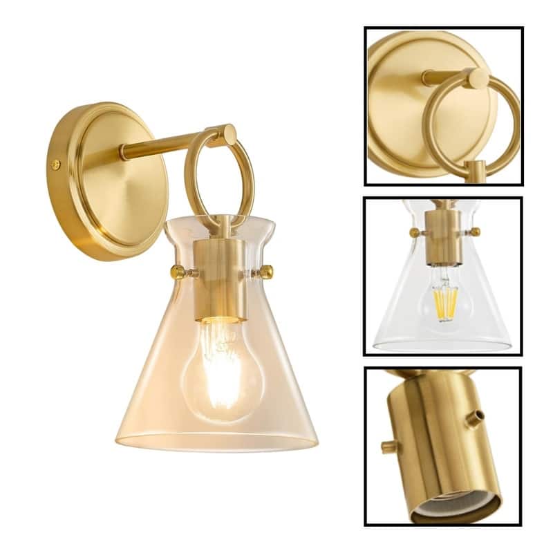 1 Light light bulb brushed gold light fixtures glass, metal wall lights