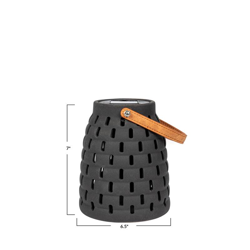 Stoneware Rechargeable LED Solar Powered Waterproof Lantern - 5.9"L x 5.9"W x 7.0"H