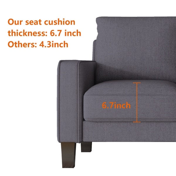 dimension image slide 2 of 4, Modern Comfortable Living Room Furniture L Shape Sofa with Ottoman in Fabric with High Quality Wood and Durable Metal Legs