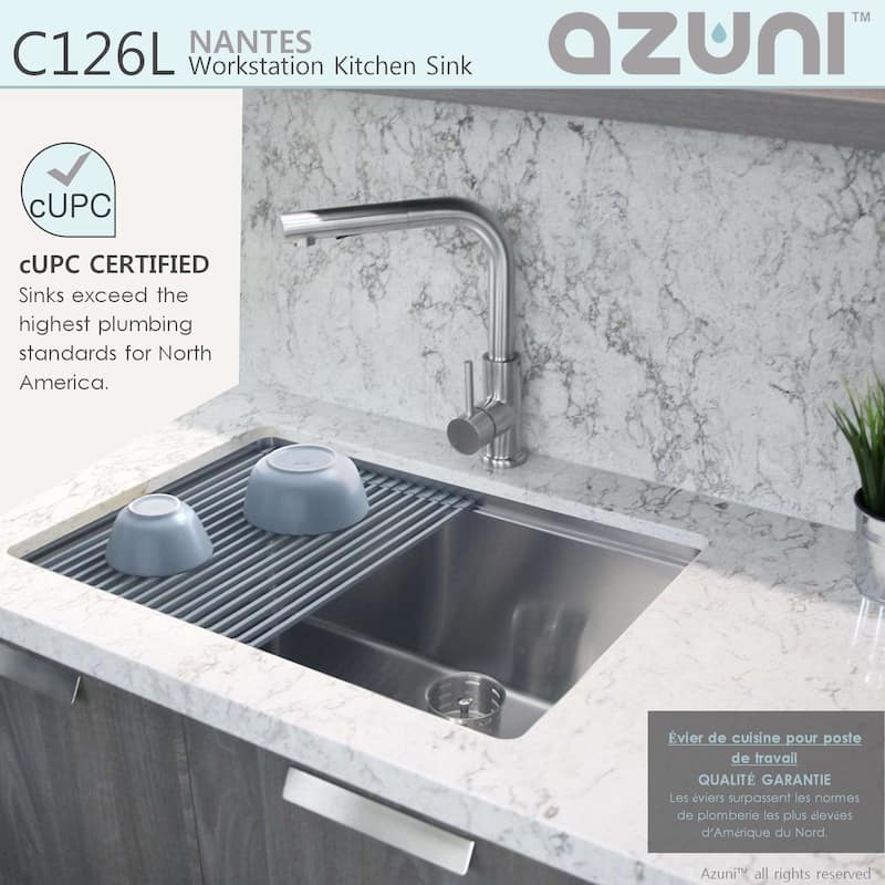 AZUNI 25"L x 19"L Single Bowl Undermount 16G Reversible Workstation Kitchen Sink with accessories C126L - 25" x 19" x 10"