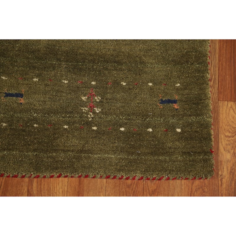 Hand Knotted Oriental 100% Wool Carpet Tribal Animal Pictorial Green Gabbeh Area Rug - 5' 3'' X 3' 0''