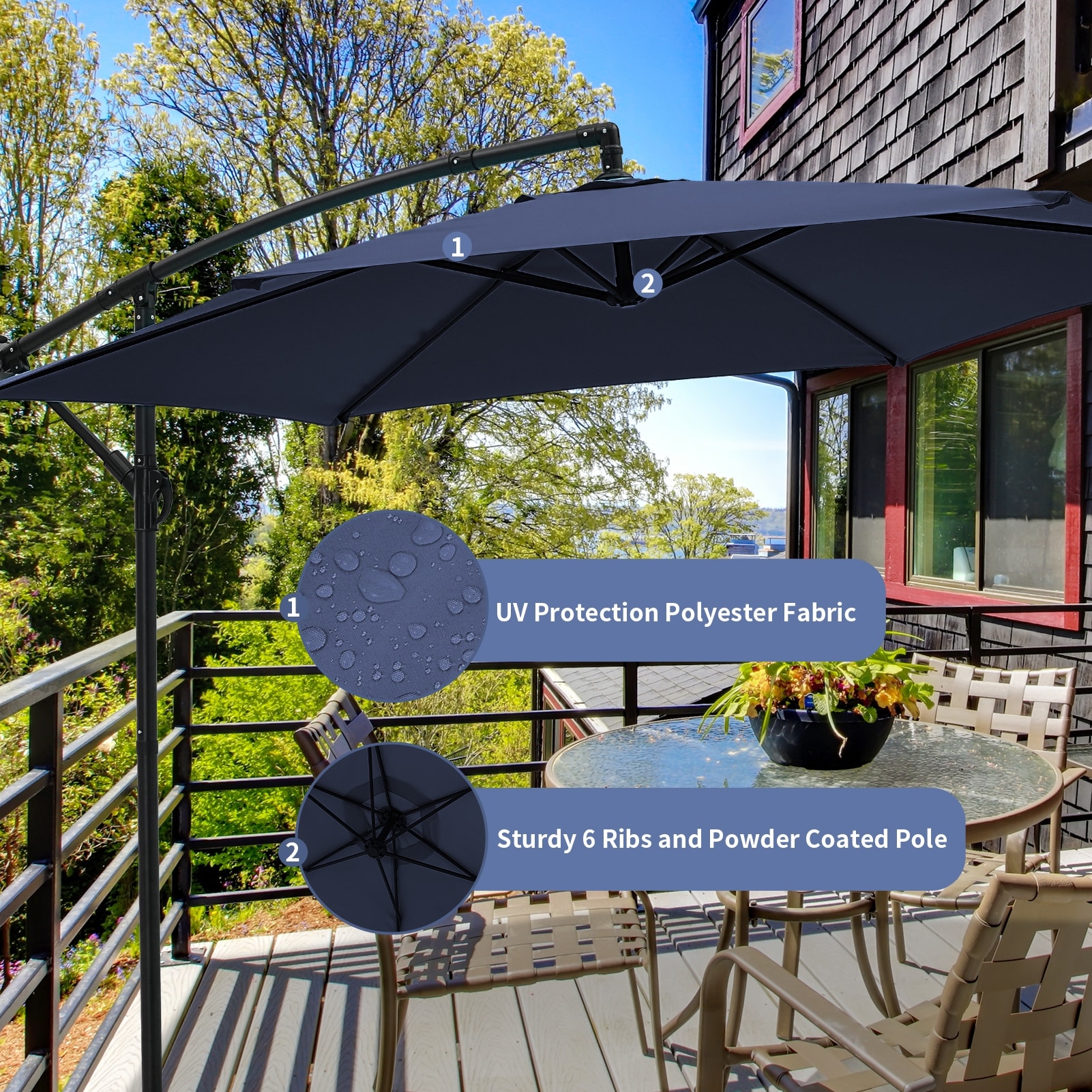 ainfox 11ft 2 tier offset hanging patio solar-powered umbrella 15ft Large with Solar Lights, Double-Sided Outdo  Shop Tacu 10 x 10 x 8.2 Ainfox 10FT Outdoor Patio Umbrella