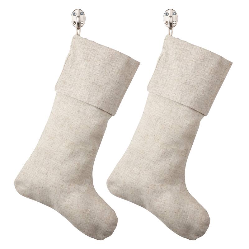 Natural Linen Blend Decorative Christmas Stocking - Set of 2 pieces