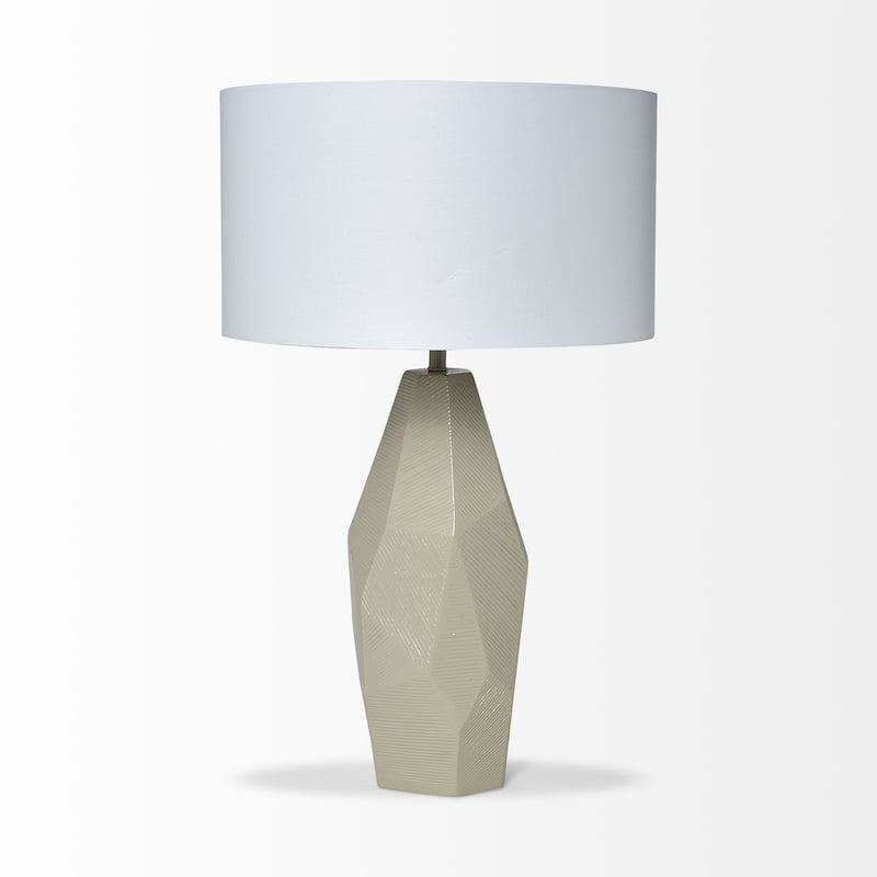 Piven (29.5"H) Beige Ceramic Base White Linen Shade Table Lamp - 18.0L x 18.0W x 29.5H