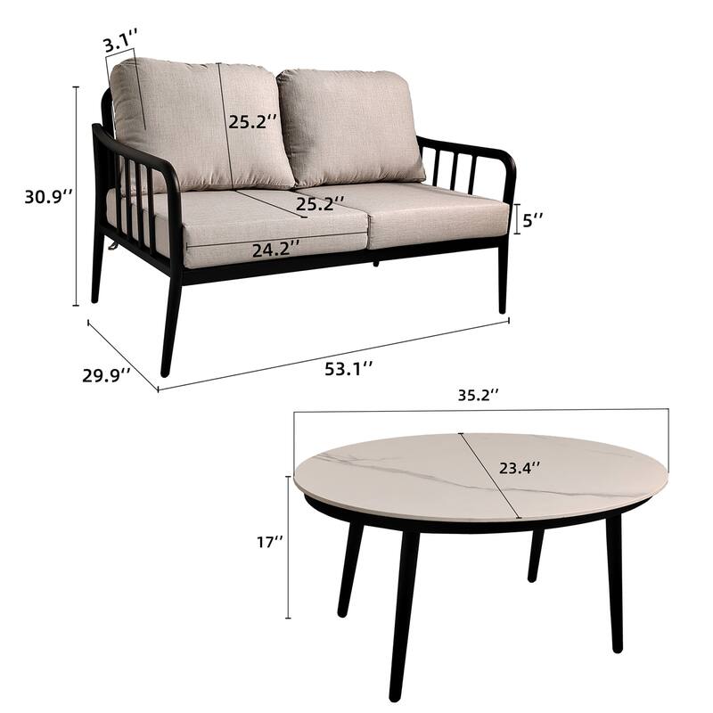 2PC Outdoor Aluminum Patio Furniture Loveseat Sofa Conversation/Chat Set