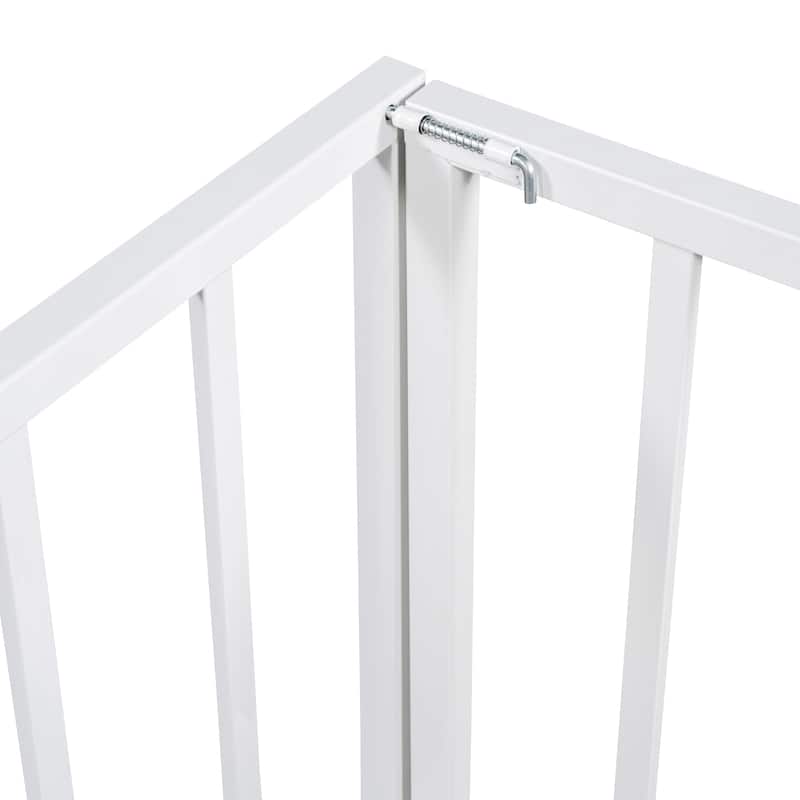 Metal Floor Bed Frame with Fence and Door - White - Queen