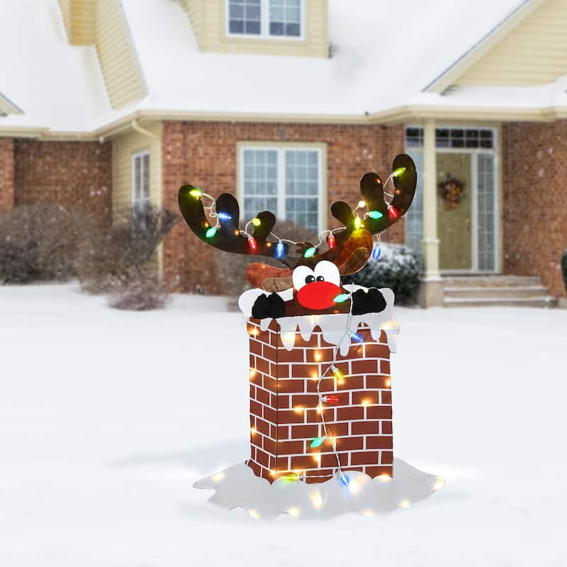 National Tree Company 47 in. Pre-Lit Reindeer Stuck in Chimney Decoration - Red - 47 in