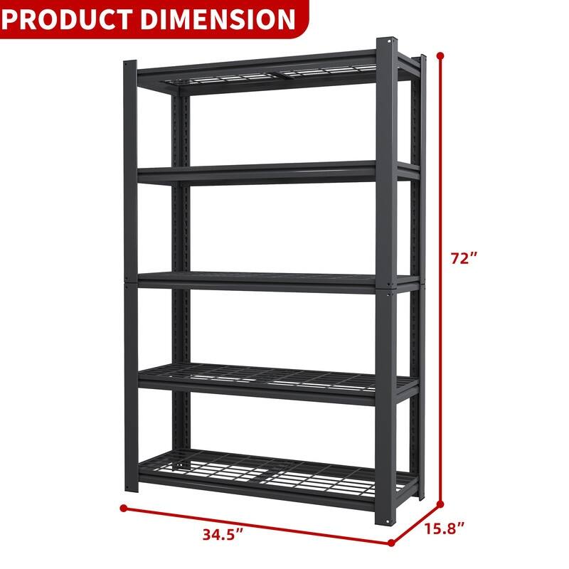 5/6-Tier Adjustable Heavy Duty Metal Storage Shelves, Black, 72/82"H