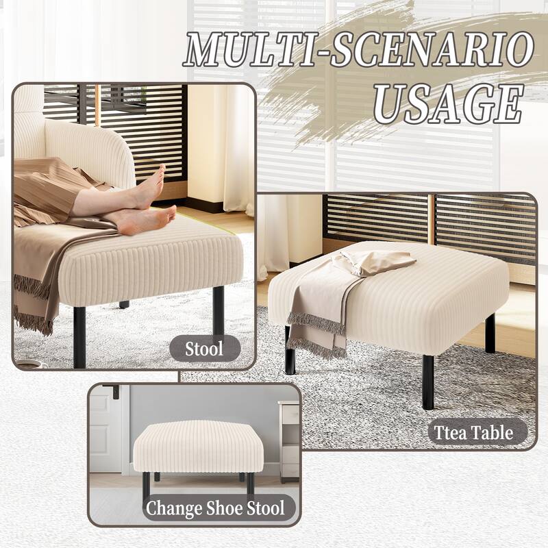 HOMEFUN Corduroy Upholstered Mid-century Modern Square Wood Frame Ottoman with Soft Padded Seat