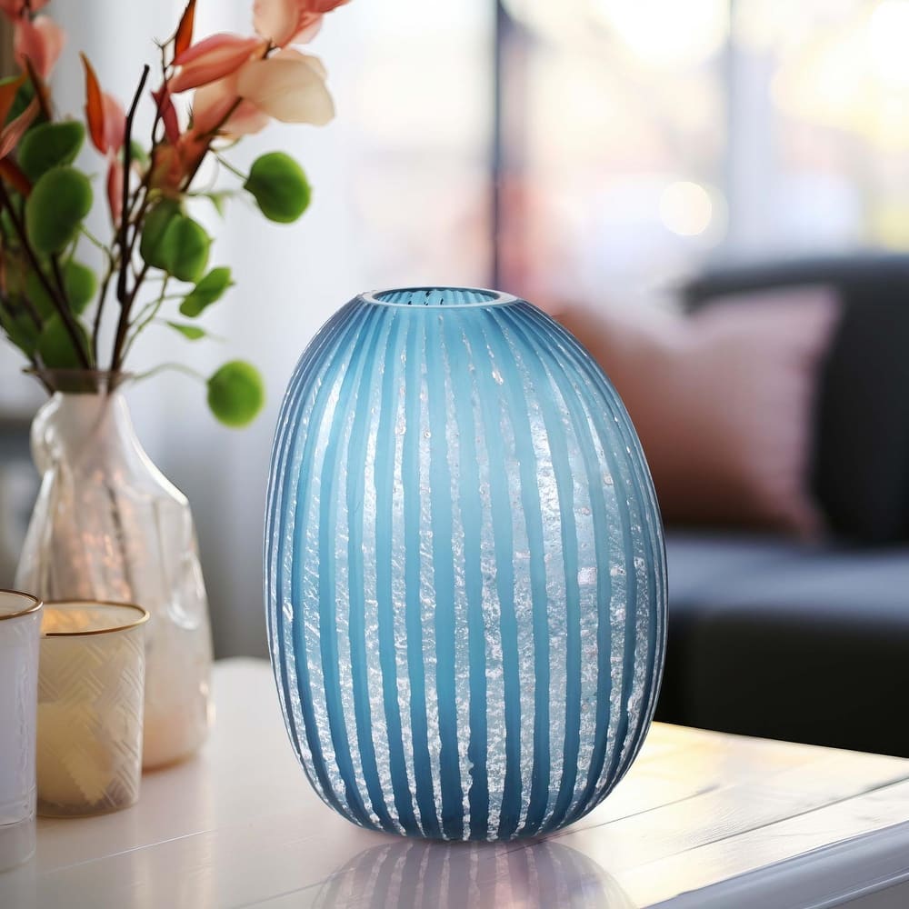 Allan Andrews Contemporary Asymmetrical Matte Blue & Silver Glass Vase Collection