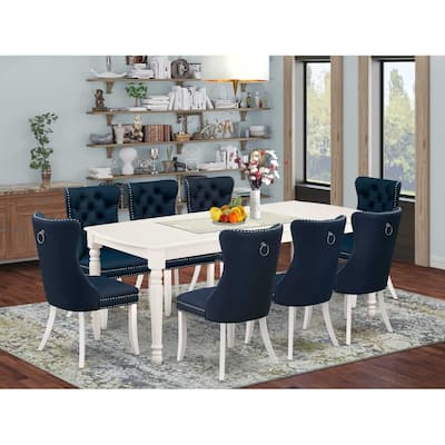 Modern 9 Piece Dining Set - Rectangle Table with 8 Linen White Chairs