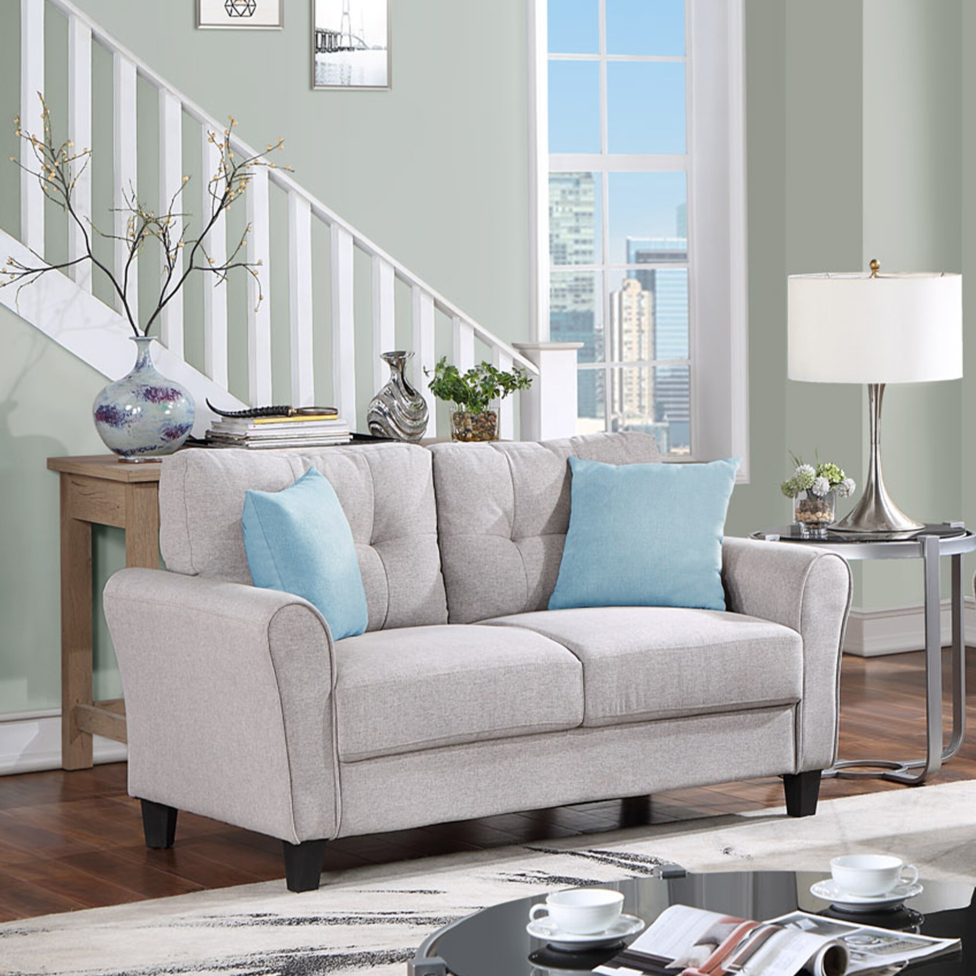 Modern Light Linen Loveseat Sofa with Comfortable Seat