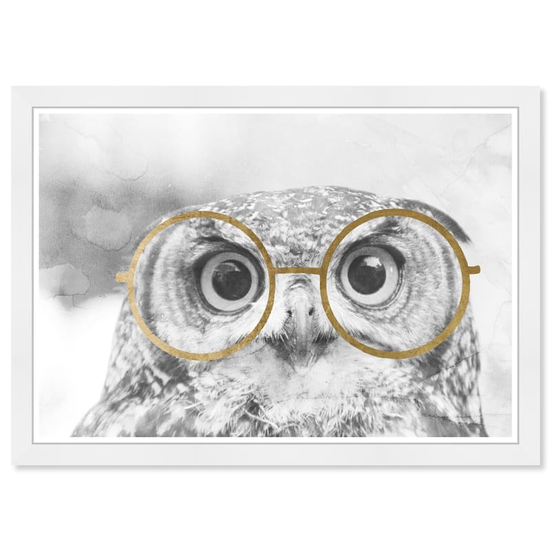 Wynwood Studio Prints Animals Nerdy Owl Black and Metallic Gold Glam Wall Art Canvas Print