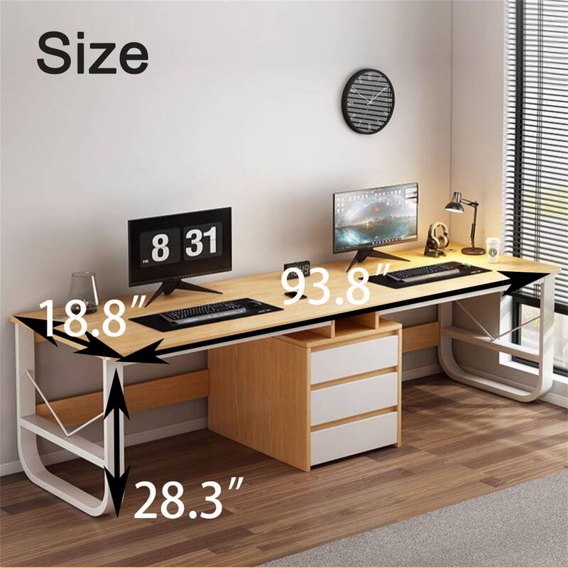 Minimalist Long Two-Person Computer Desk with Storage Drawers