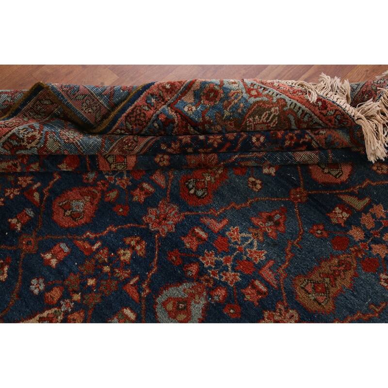 Hand Knotted Oriental 100% Wool Carpet Traditional Geometric Navy Blue & Blues Heriz (serapi) Area Rug - 9' 9'' X 7' 0''