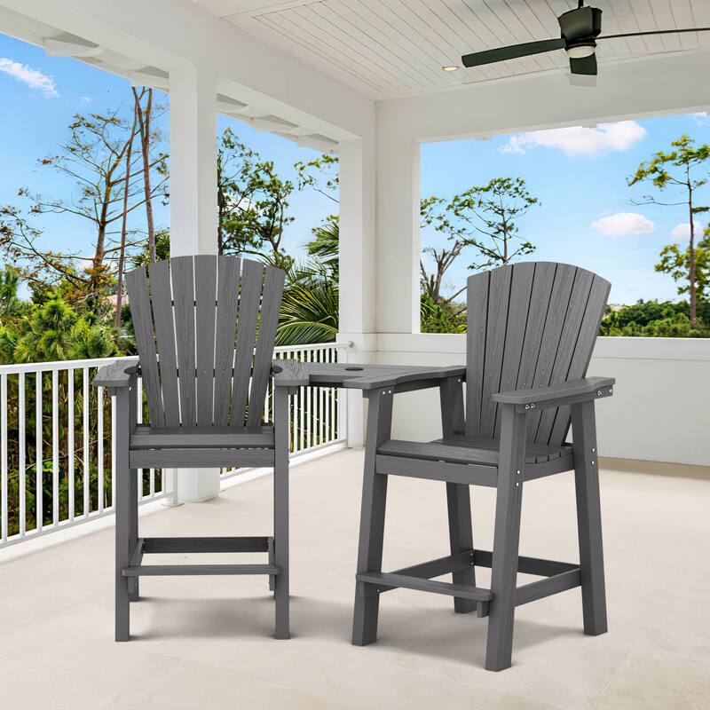 Outdoor Tall Adirondack Chair Set of 2 with Connecting Tray