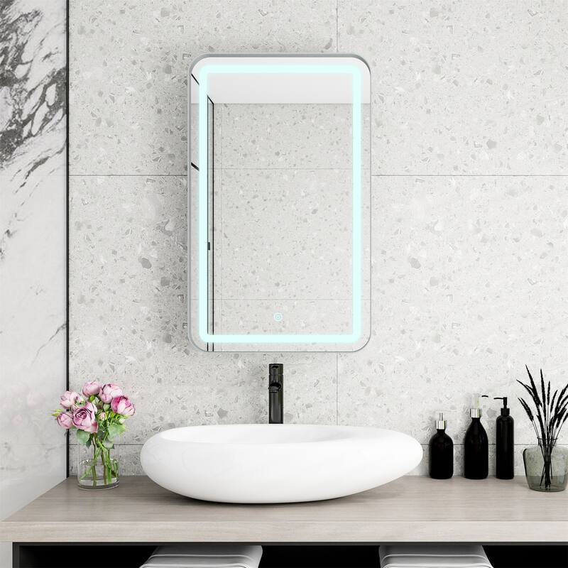 Rectangle Wall-Mounted LED Medicine Cabinet Mirror - Silver