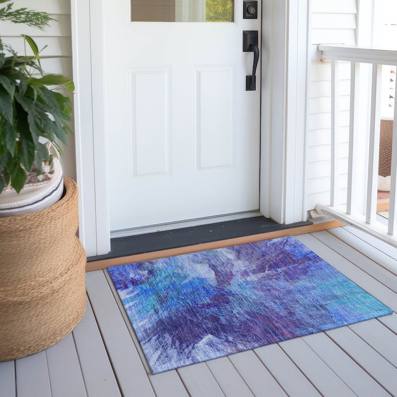 Machine Washable Indoor/ Outdoor Chantille Contemporary Splash Rug