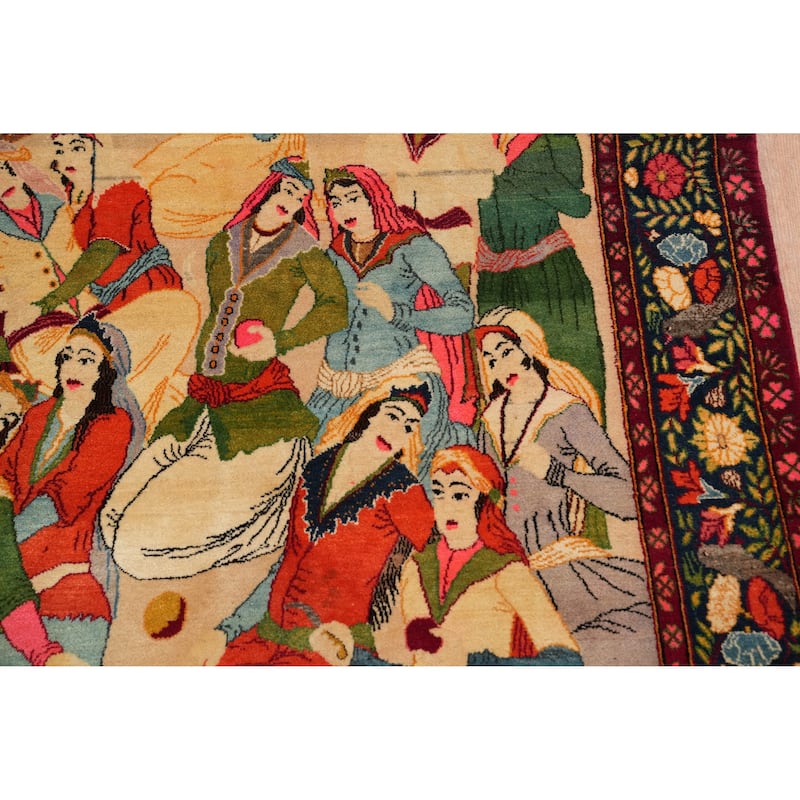Hand Knotted Oriental 100% Wool Carpet Traditional Pictorial Multi-Colored Kashan Area Rug - 7' 0'' X 4' 4''