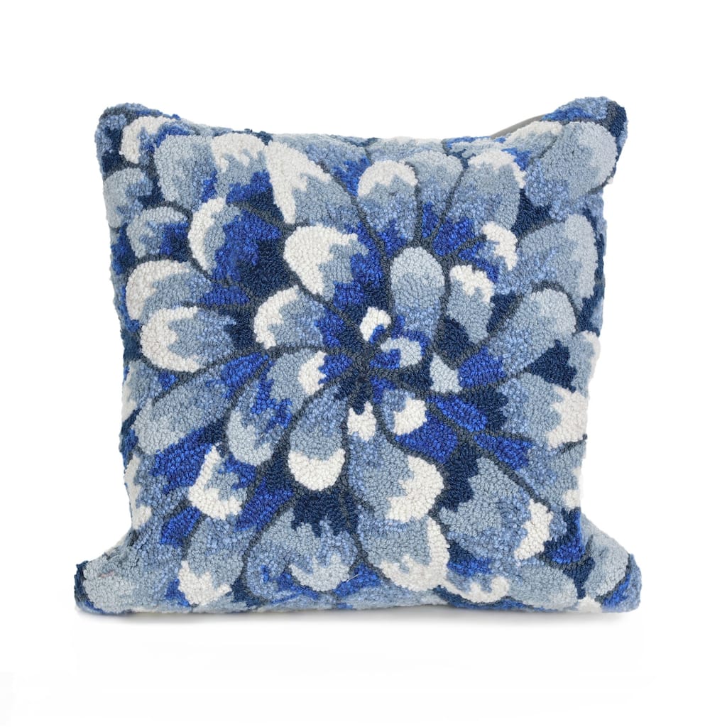 Liora Manne Frontporch Mum Indoor/Outdoor Pillow Blue 18" Square