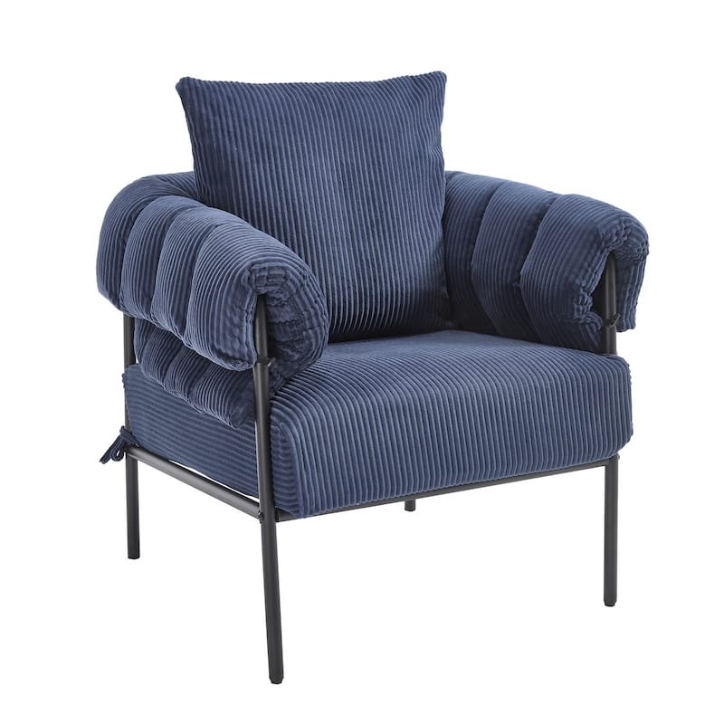 Simple Side Chair Dark Blue Office Chair Coffee Chair with Metal Legs, Padded Chair Reception Chair