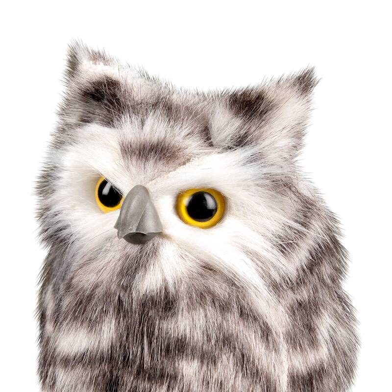 Standing Owl Christmas Figure - 7" - Ash Gray and White