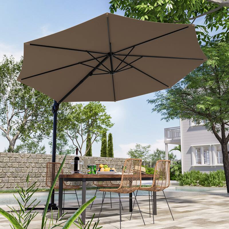 LIVOOSUN 10FT Round Cantilever Umbrella Patio Offset Umbrella For Outdoor Space, Solution-Dyed Fabric, 360° Rotation System - Taupe