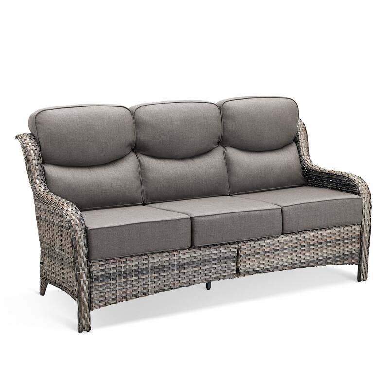 Outdoor Armset Sofa PE Rattan Patio Sofa - 3-Seat Sofa