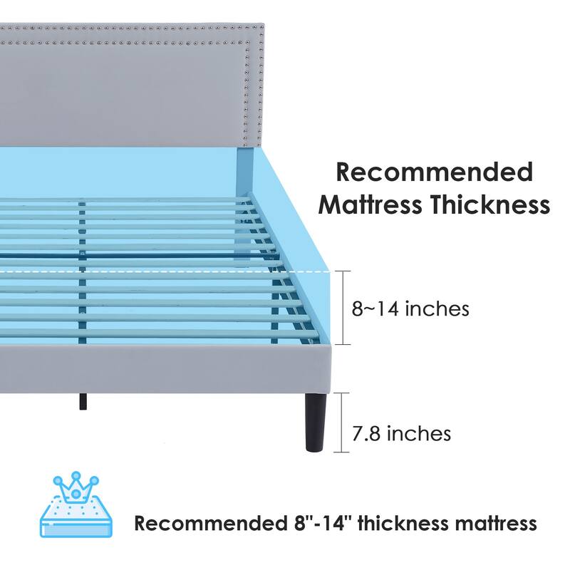 VECELO Upholstered Bed Frames with Height Adjustable Headboard