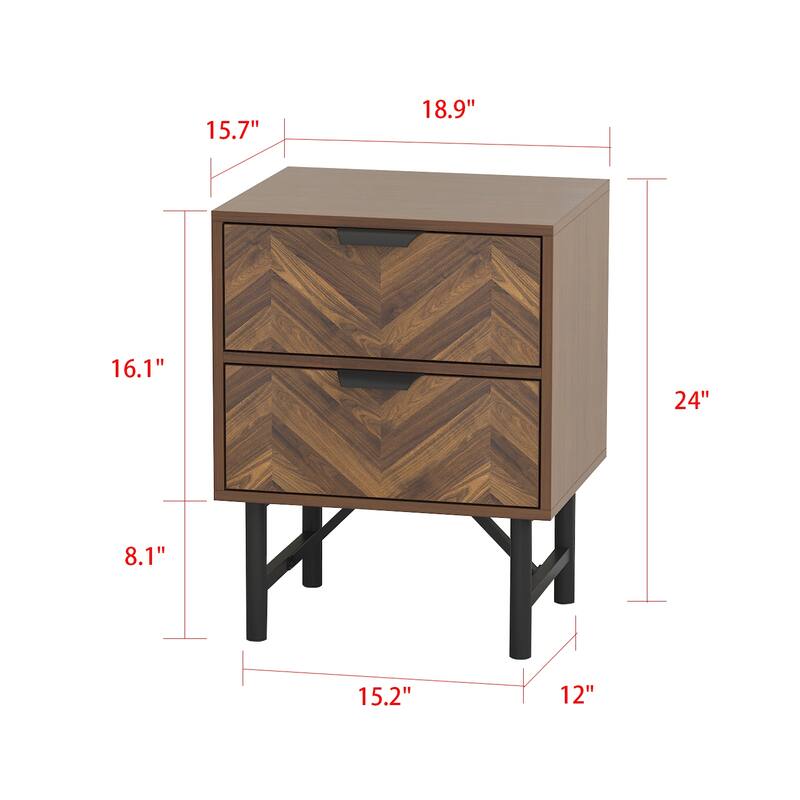Nightstand, End Table, Side Table with 2 Drawers,Wood Accent Table