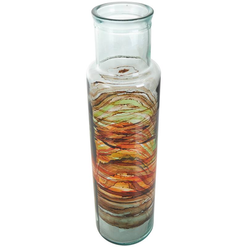 Clear Recycled Glass Abstract Vase with Swirled Colored Glass Bands