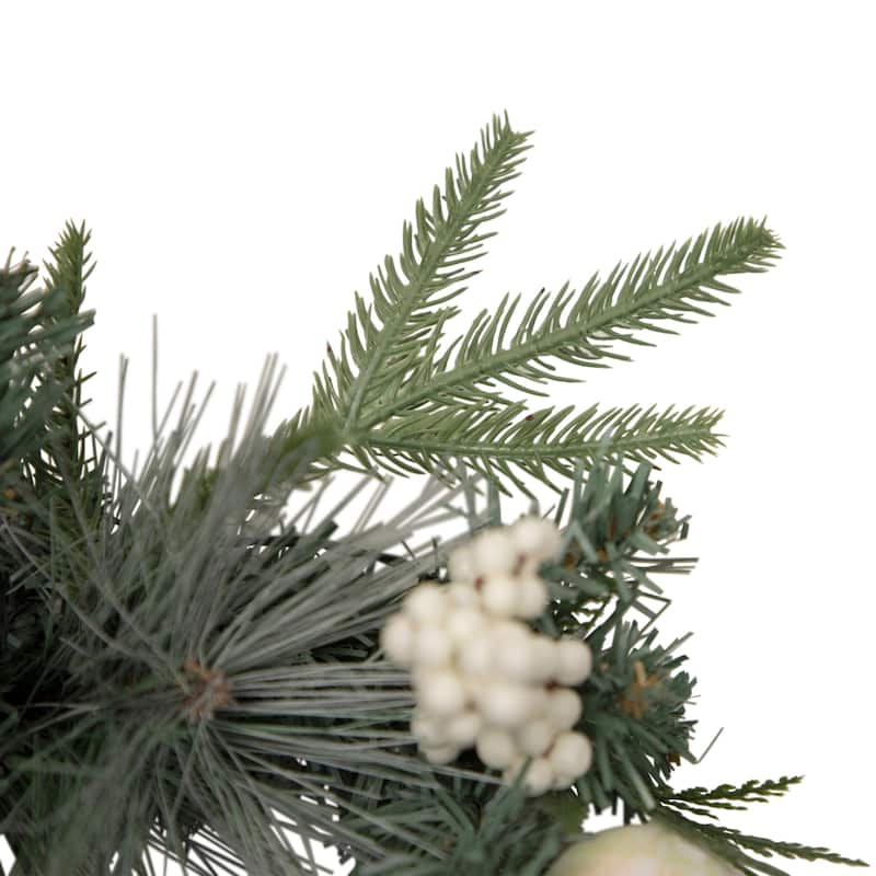 16" Pre-Lit Decorated Mixed Pine and White Berries Artificial Christmas Wreath