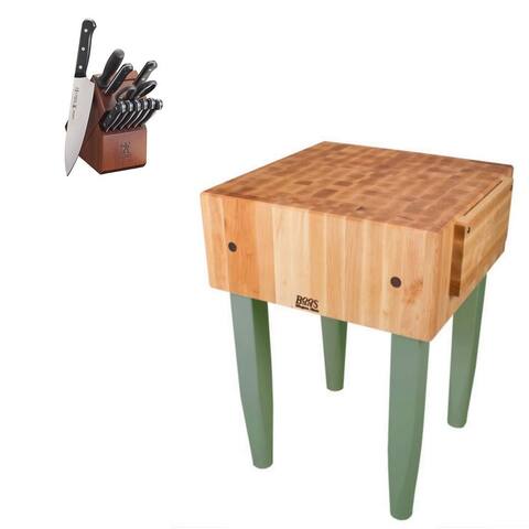 John Boos PCA1 18x18 Block With Casters & Henkels Knife Set