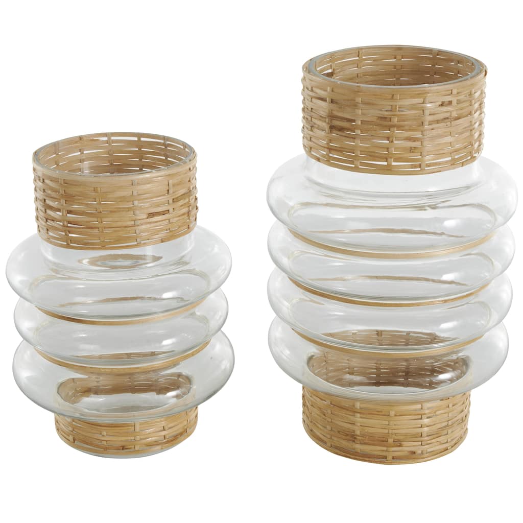 Glass Handmade Rattan Wrapped Decorative Vase - Set of 2 Clear - Roche River Decor