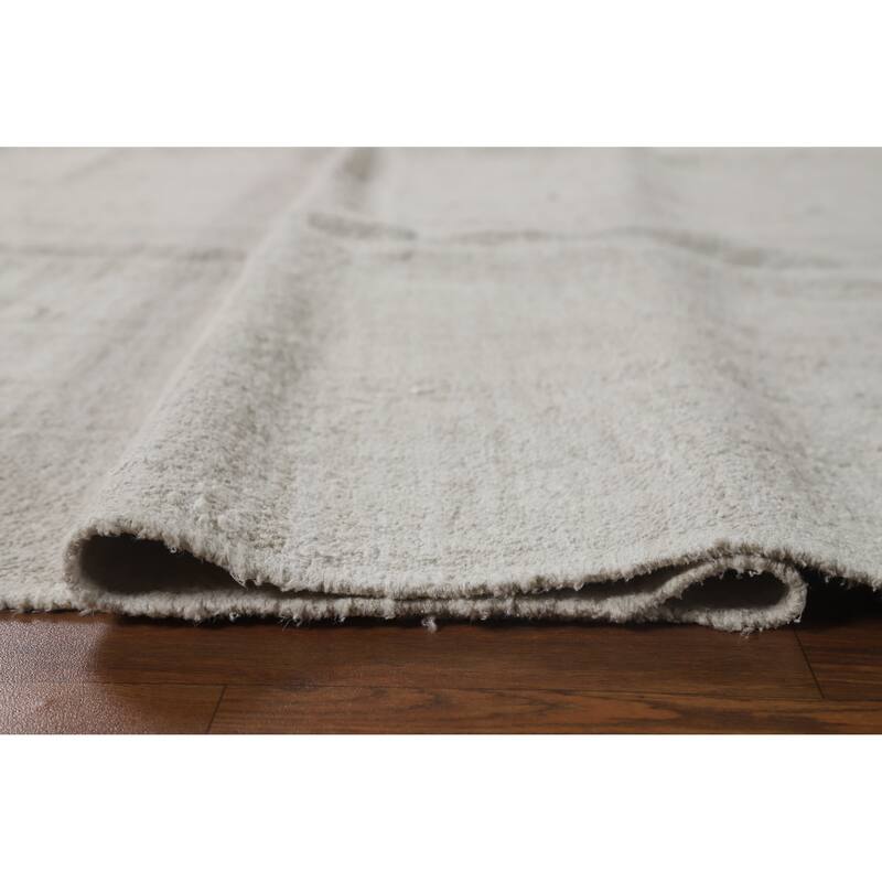 Hand Woven Oriental Cotton Carpet Modern Solid Beige & Ivories Kilim Area Rug - 11' 4'' X 9' 4''