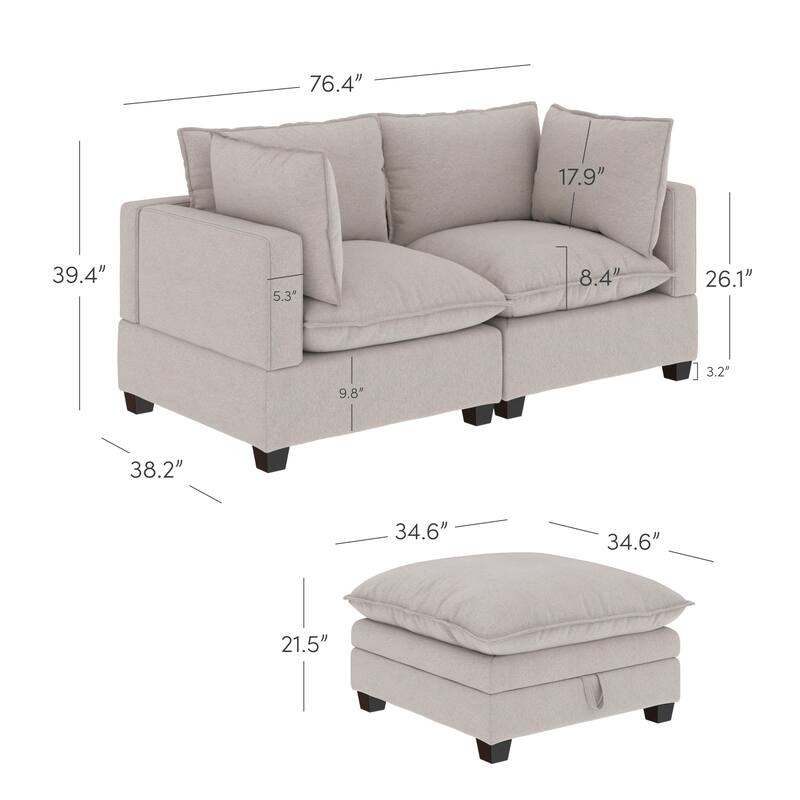 Chelsea Modern Cloud Modular Upholstered Sofa with Deep Seat and Plush Cushions