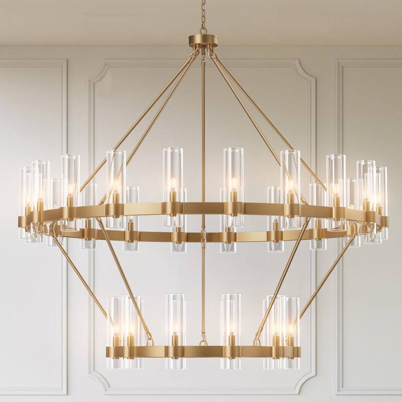 KAYLA 60in 30-Lights Gold Luxury Wagon Wheel Chandelier - Gold-60