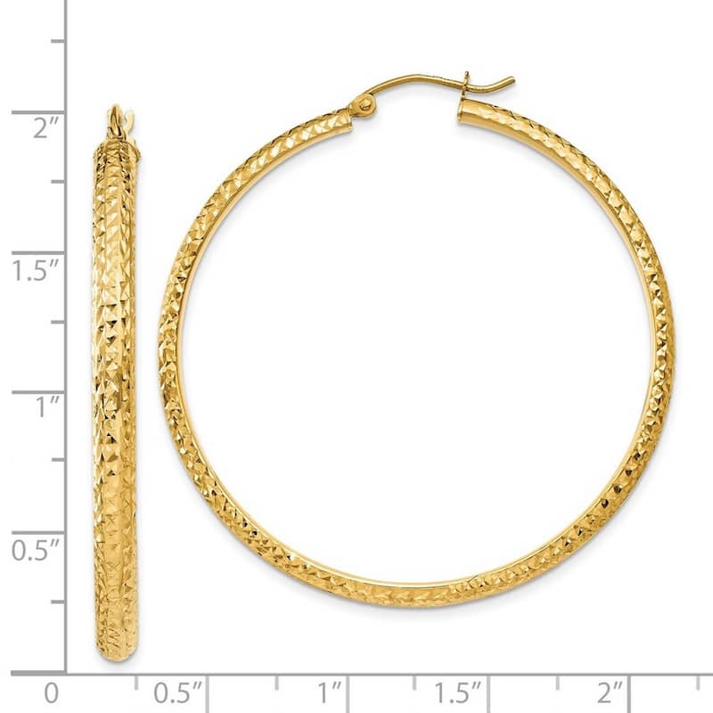 Curata 14k Yellow Gold Sparkle Cut 3.5x46mm Hoop Earrings - 46mm long 3.5mm Thick