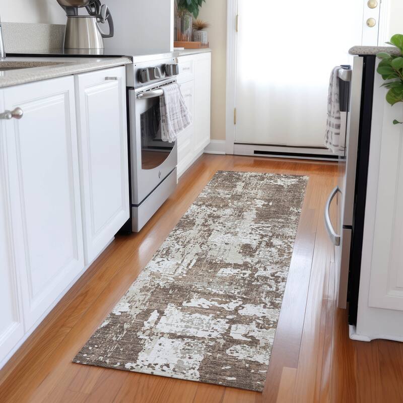 Machine Washable Indoor/ Outdoor Abstract Chantille Rug