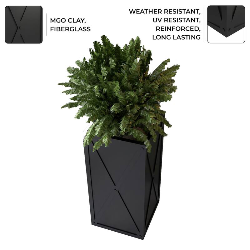 Papyrus Rectangular Modern Planter Handcrafted with Drainage, Lightweight Fiberstone MGO Clay Blend for Indoor Outdoor Use