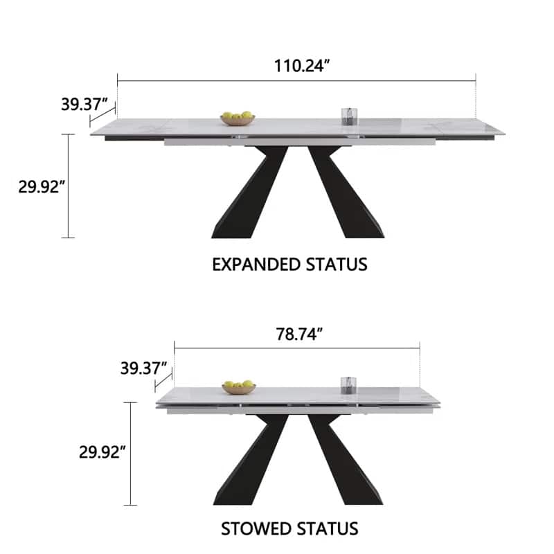 Extendable Rectangular Sintered Stone Double Pedestal Dining Table