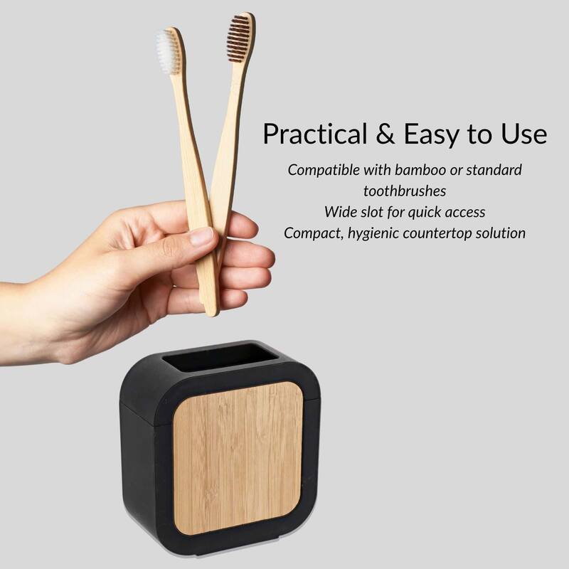 Modern Toothbrush Holder Rubber and Wood - 4.3 L x 2 W x 4.4 H