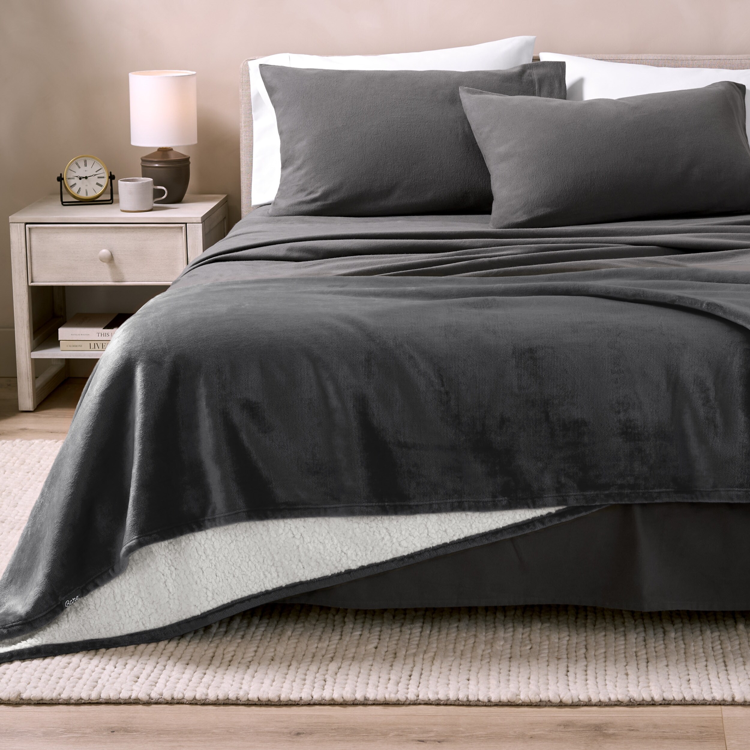 Bare Home Sherpa Fleece Blanket Reversible Plush Bed Blanket Full Queen Kodiak